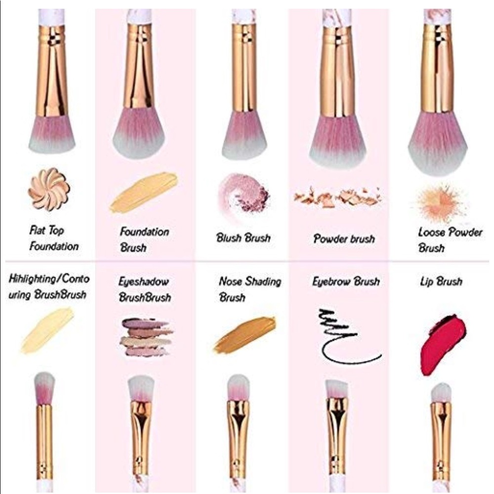 ✨HP ✨ 10 piece Pink Marble Makeup Brush Set - Picture 4 of 6